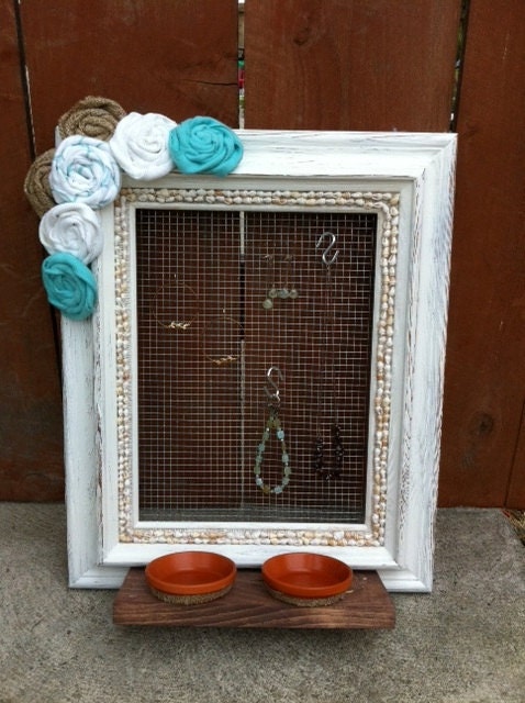 jewelry Organizer with seashells and fabric flower