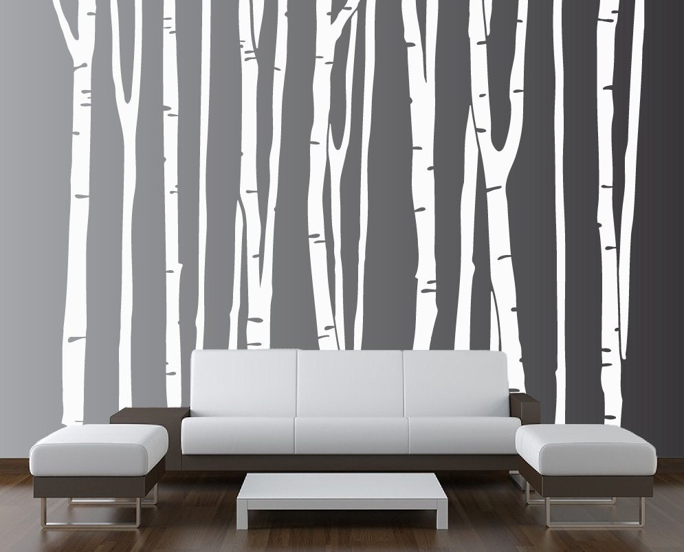 Large Wall Birch Tree Decal Forest Kids Vinyl Sticker Removable (9 trees) 8 foot tall 1109