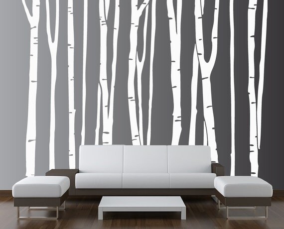 Large Wall Birch Tree Decal Forest Kids Vinyl Sticker Removable (9 trees) 9 foot tall 1109
