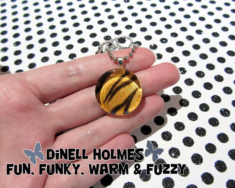 Tiger Fur Glass Tile Pendant Handmade Nature Animal Print Jewelry SALE SAVE 1.50