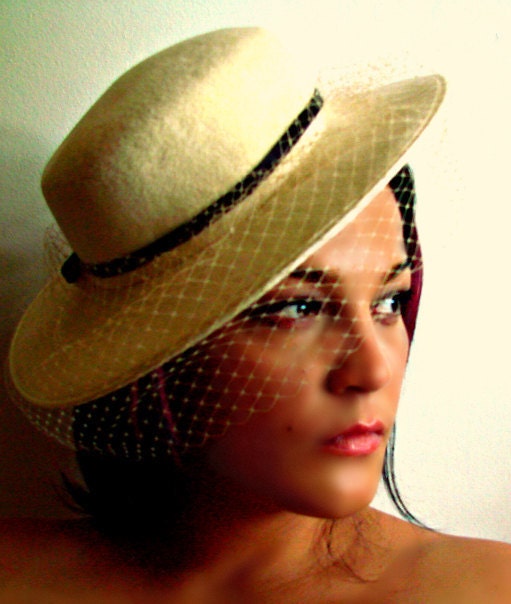 Vintage Cream Felt Durby Womans Brimmed Summer Hat  Designer Vintage Gorgeous M sieu Leon