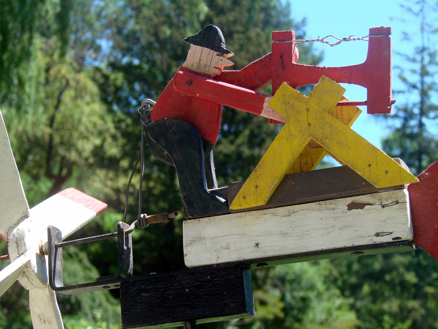 Early 1900's Antique Folk Art Whirligig of Man Sawing Wood