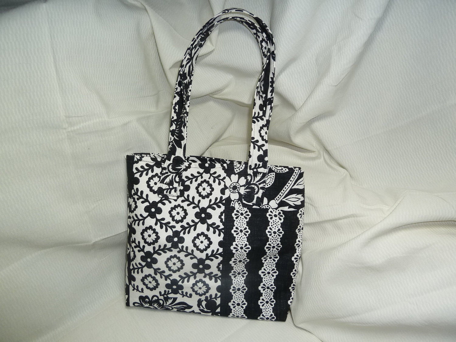 Black & White Modern Floral Medium Cotton Duck Tote