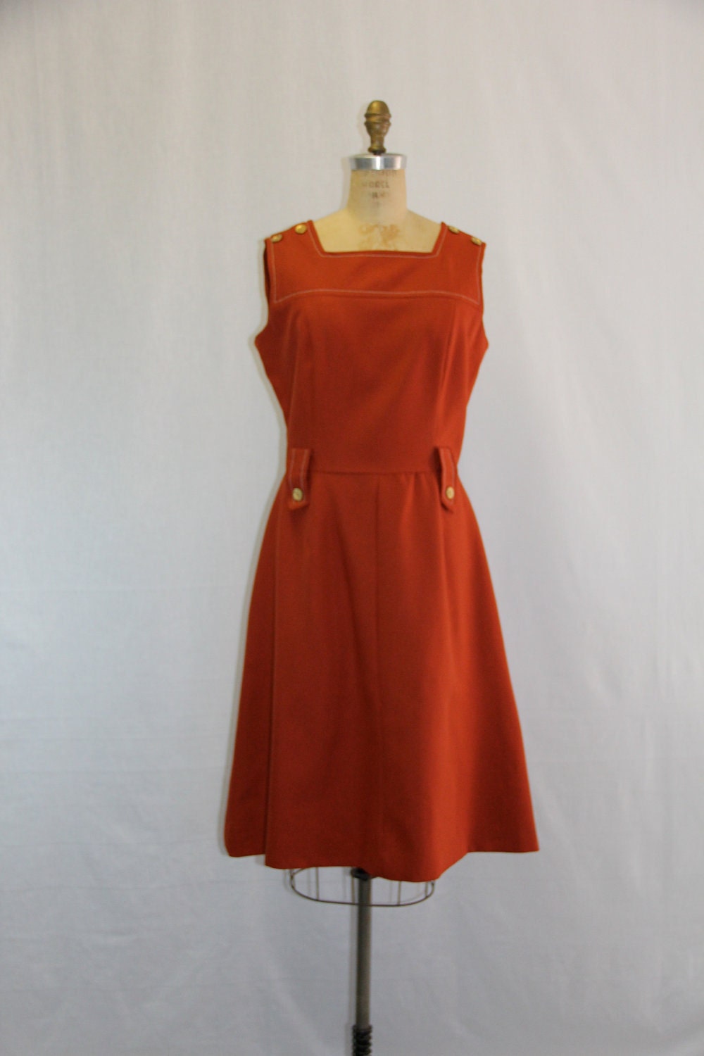 Large Vintage Dress 1970s Rust Sleeveless Layering Piece