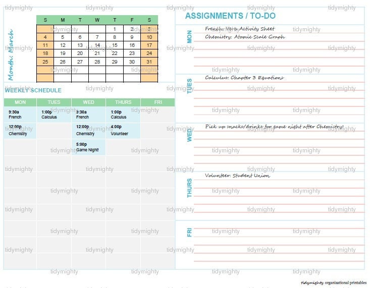 homework planner template