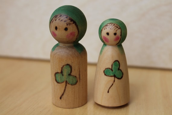 SALE-Nature's Leprechaun and Leprechaun Maiden - Natural Wooden Toy - Set of 2