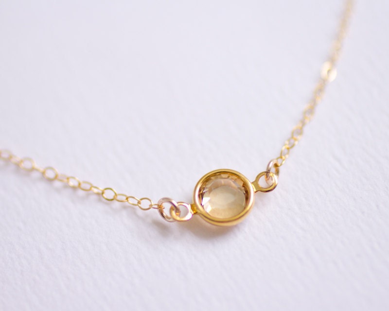 Tiny sparkle - champagne gold round crystal gold filled necklace - simple dainty jewelry - also available in SILVER