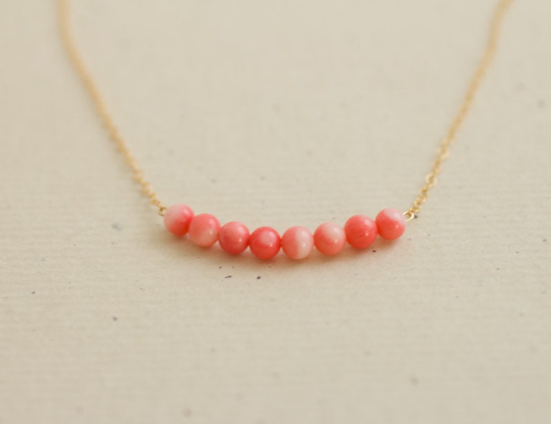 Coral beaded bar gold filled necklace - minimal delicate jewelry