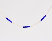 Modern Dash - tiny cobalt blue beaded bars necklace -  minimal gold filled jewelry