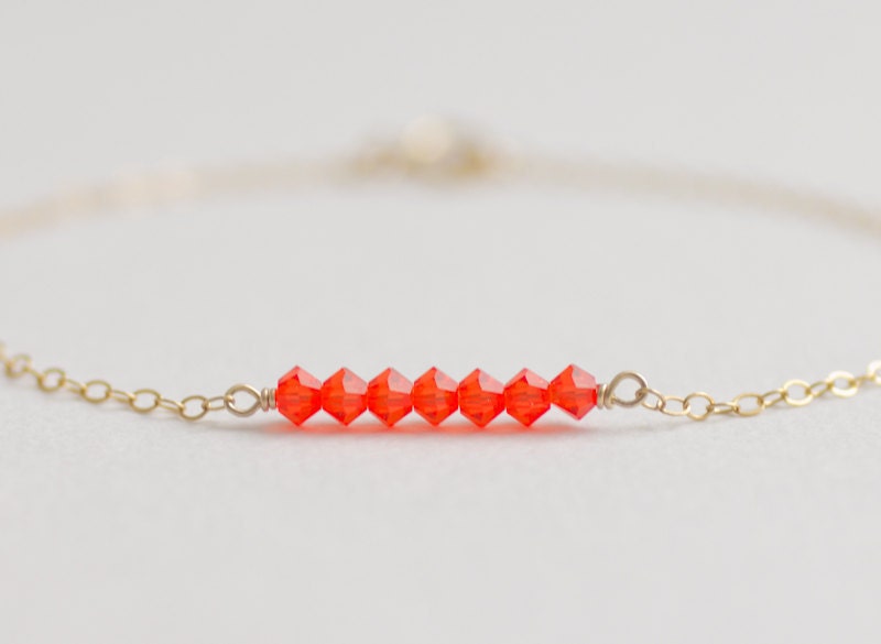 Wish - bright coral swarovski crystal beaded bar bracelet - best friend gift - friendship bracelet - modern gold filled jewelry