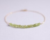 Beaded bar bracelet - peridot gemstones on gold filled chain -friendship bracelet - best friend gift - delicate modern bracelet