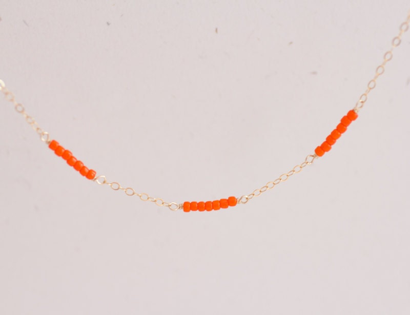 Modern Dash - tiny coral beads on gold filled chain necklace - minimal jewelry