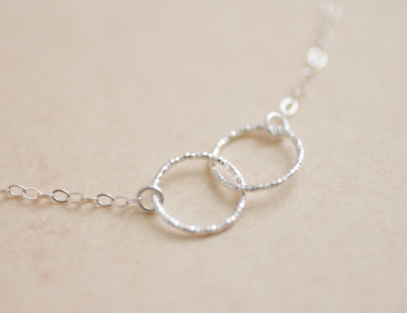 Entwined sterling silver eternity circles rings necklace - simple delicate jewelry - valentine's day jewelry