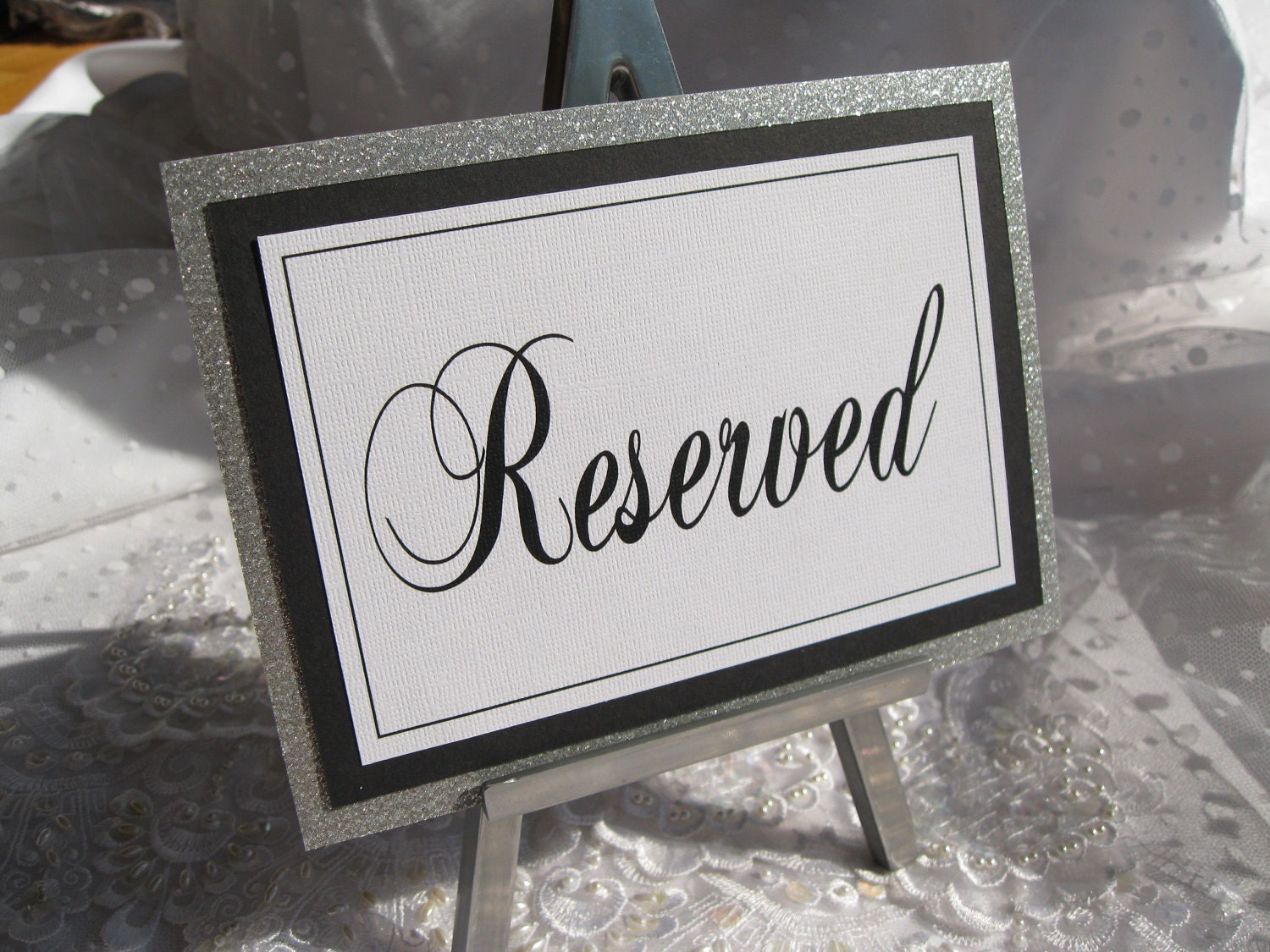 Glitter Table "Reserved" Card Signs Wedding Bridal Shower Party Anniversary Customized Color 026