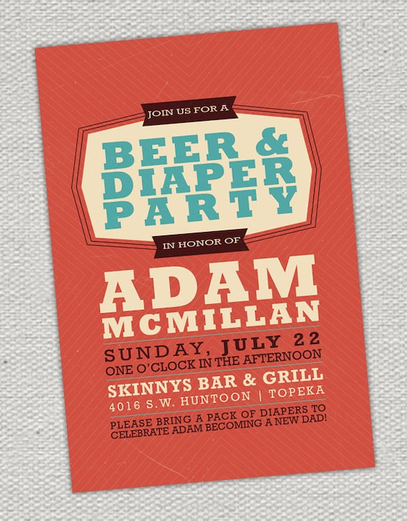 Retro Beer & Diaper Party Invitation