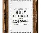 Retro Inspirational Quote Giclee Art Print - Vintage Typography Decor - Customize - Holy Shit Balls UK