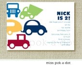 custom printed kids birthday party invitation set of 10 : cars and trucks