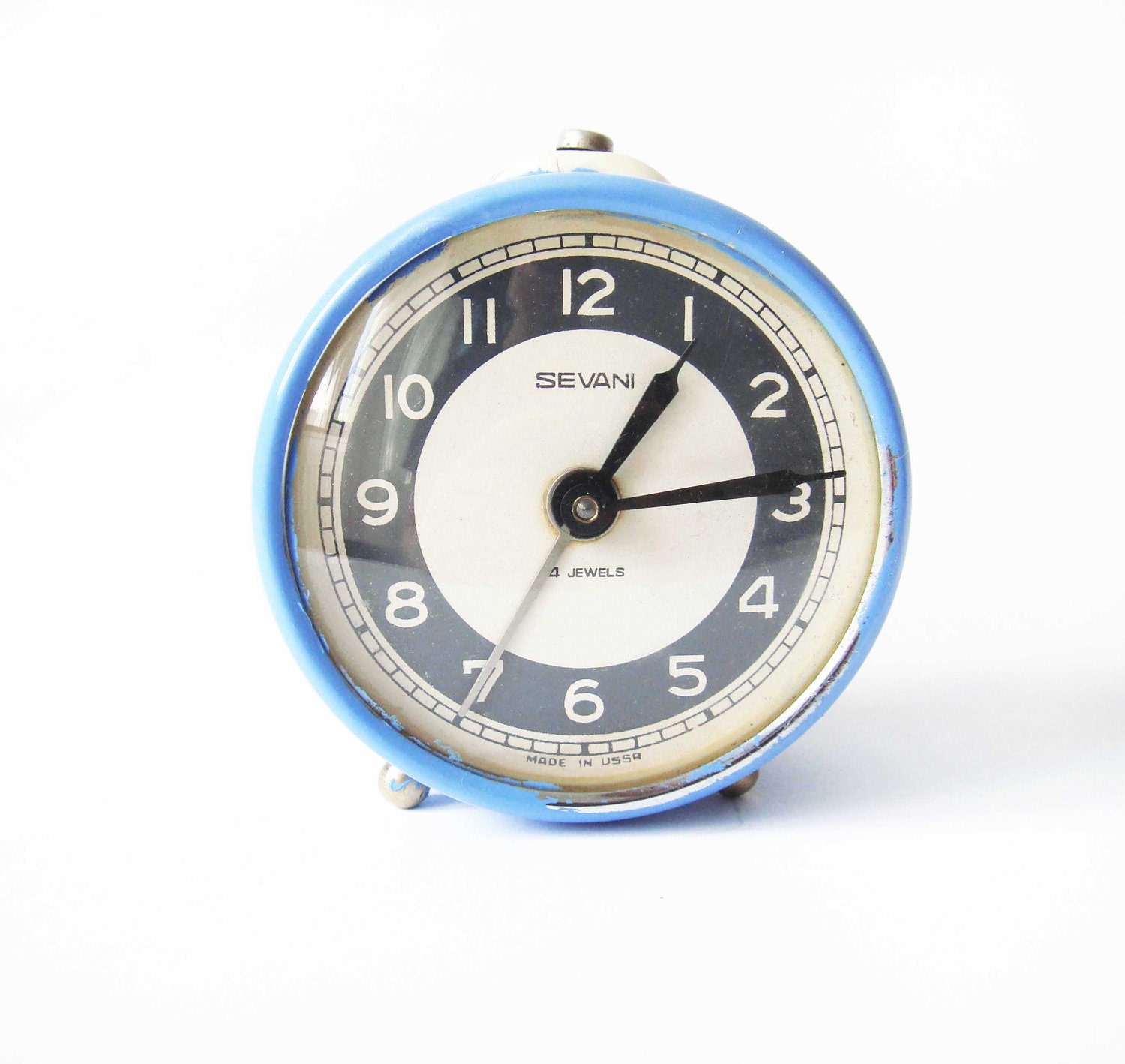 Blue  Alarm clock, Sevani Russian Sovietic table Clock - vintage clock in working order