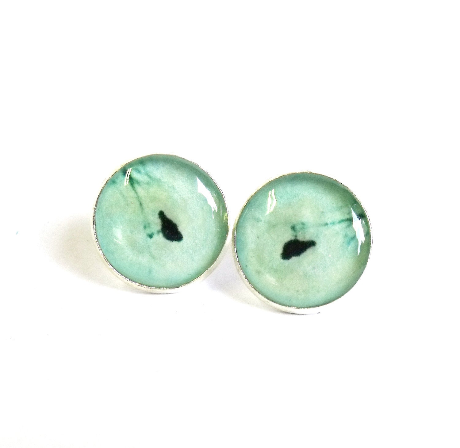 Silver plated mint green birds earring studs ear post - tiny stud earrings