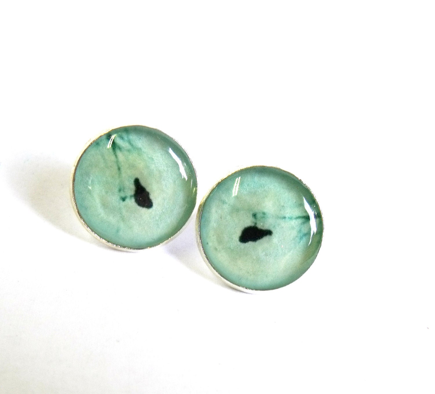 Silver plated mint green birds earring studs ear post - tiny stud earrings