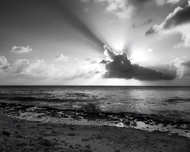 Beach Photo black & white sunset cloud cross contrast 8x10" print