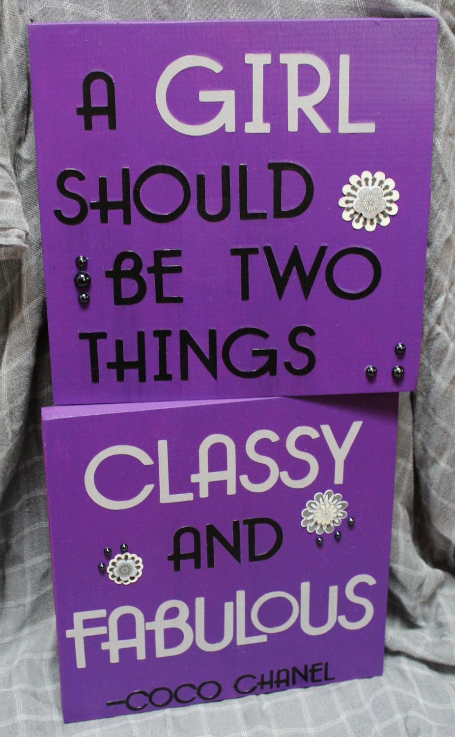 A Girl Should Be Two Things, Classy and Fabulous-Chanel Quote Hanging Wooden signs-Home Decor