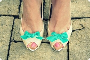 Blue velvet bow shoe clips