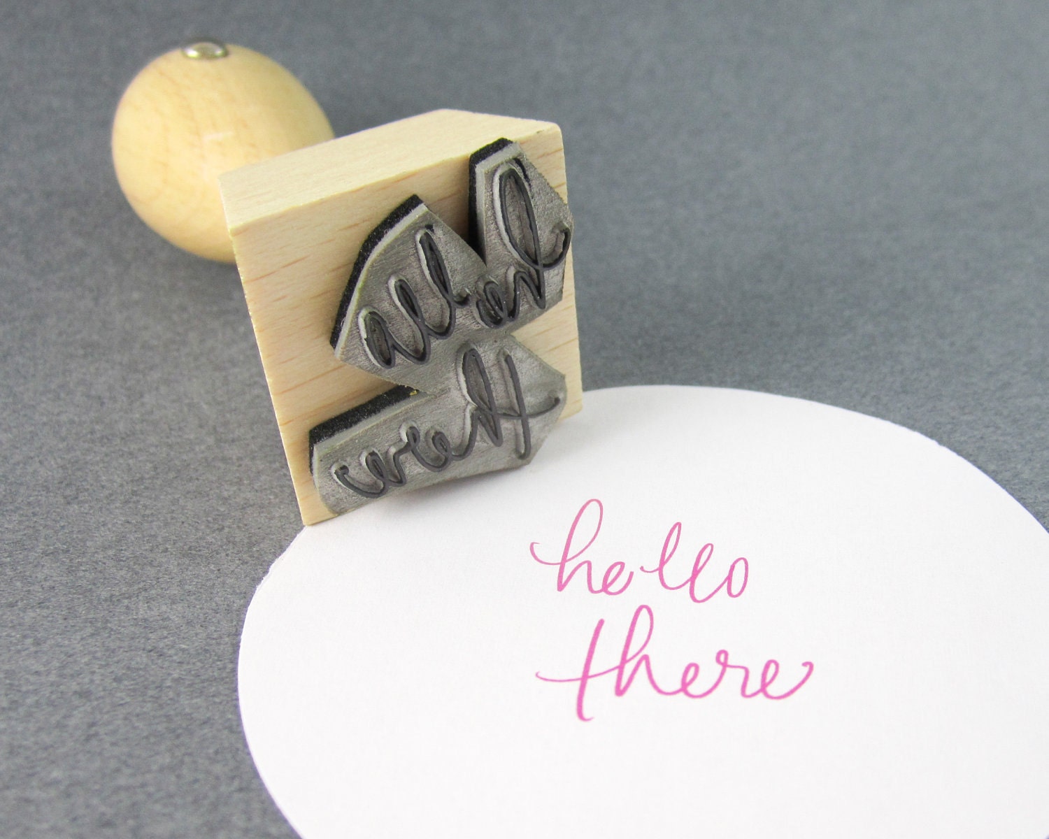 Rubber Stamp - Hello there hand lettered rubber stamp, laser cut - 1 1/4 inches