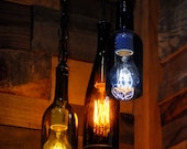 Recycled Glass Wine Bottle Pendant Lamp with Edison Lightbulb