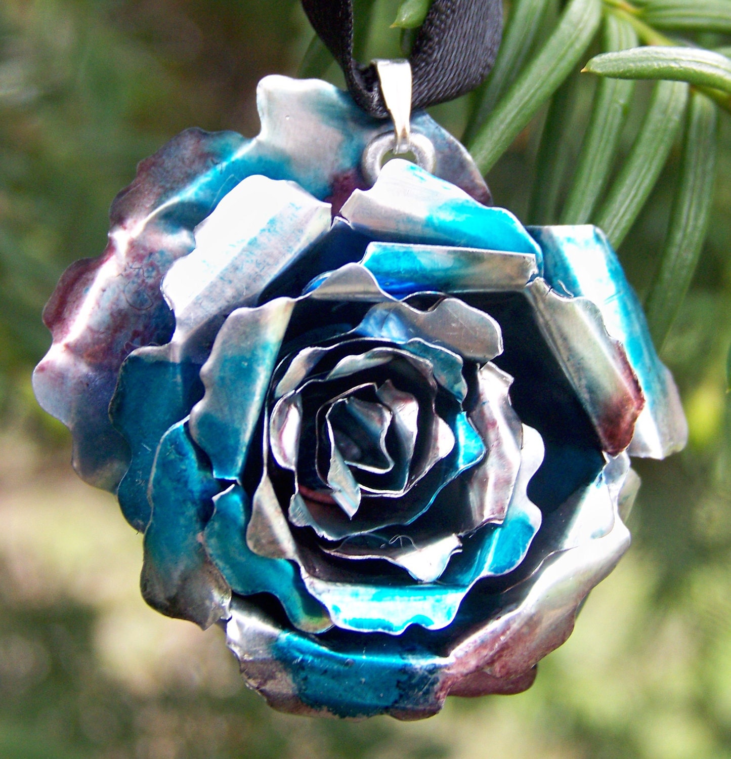 Upcycled Jewelry, Recycled Soda Can Rose Pendant-21