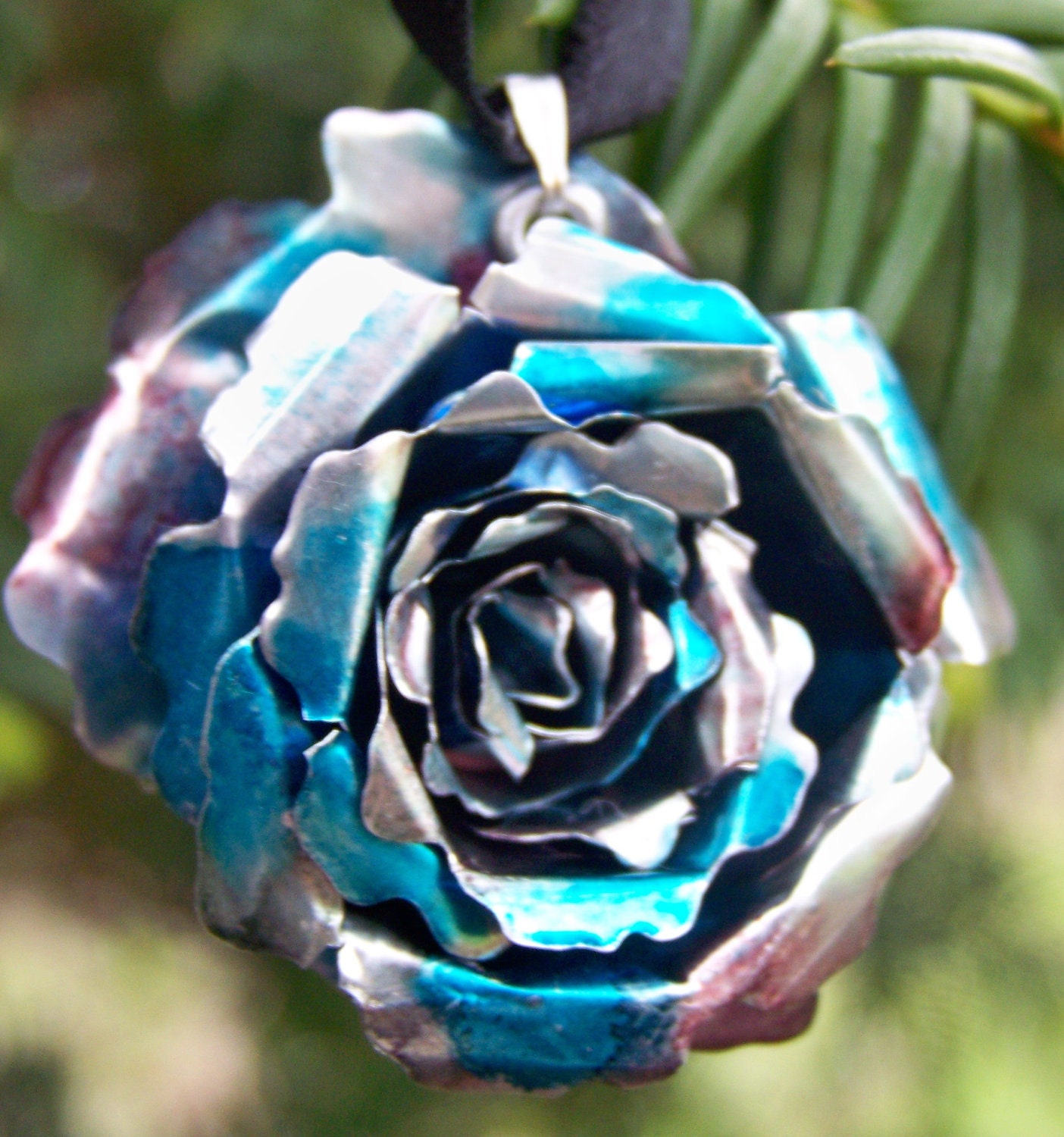 Upcycled Jewelry, Recycled Soda Can Rose Pendant-21