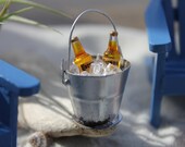 Miniature Handcrafted Bucket of Beer with Ice on Driftwood for your Beach Vacation  - by Landscapes In Miniature