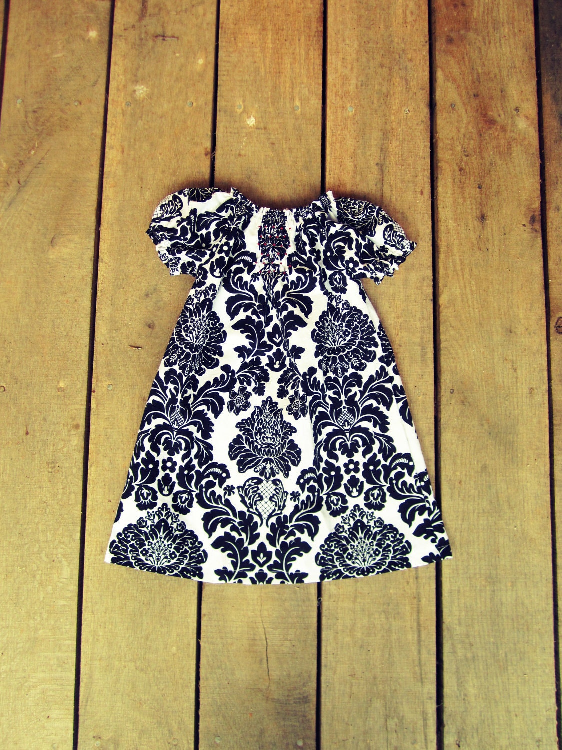 Custom Hand Smocked damask peasant dress size newborn 0-3 3-6 6-12 months 2t beach dress