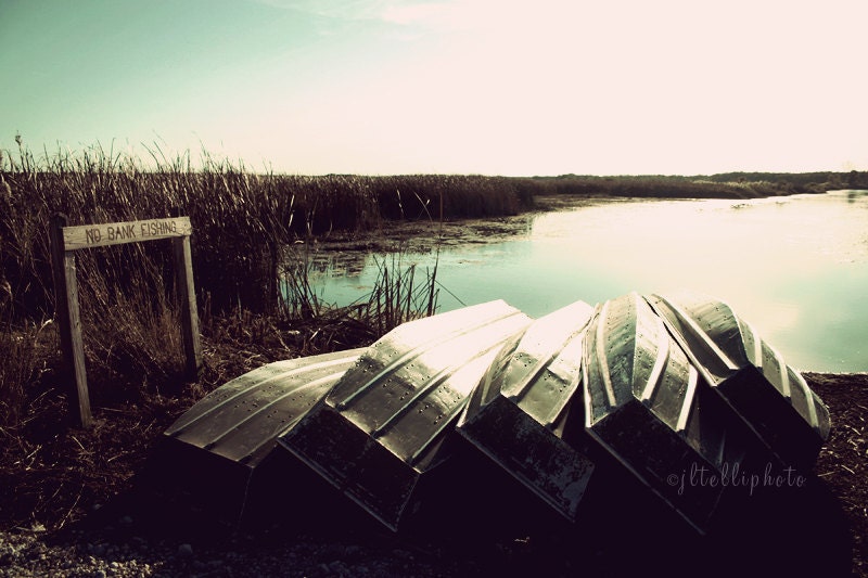 Hidden Shore, Fishing Boats - Willow Slough State Preserve, Morocco, Indiana - Nature Travel Landscape Photography Print 8x12