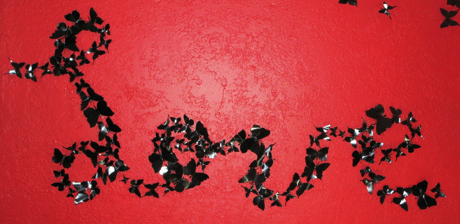 3D Black Butterfly Wall Decor, Metal Wall Art Decor, Recycled Aluminum Can, Decorative Pins (Large kit, 100 pieces)