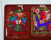mexican folk art bark paintings  - 2 vintage folk art on amate