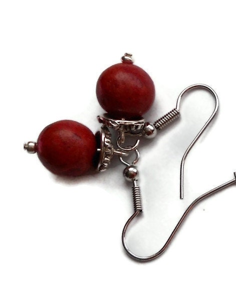 Red Sponge Coral Drop, Cranberry Earrings, Fire Dangle, Crimson Prom Earring