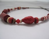 Beautiful red paper bead choker necklace