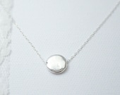Silver disc necklace - flat circle lentil on sterling silver chain - modern simple jewlery