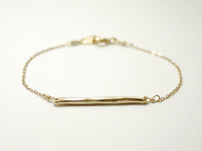 Gold bar bracelet -hammered brass wire on gold filled - minimal simple jewelry