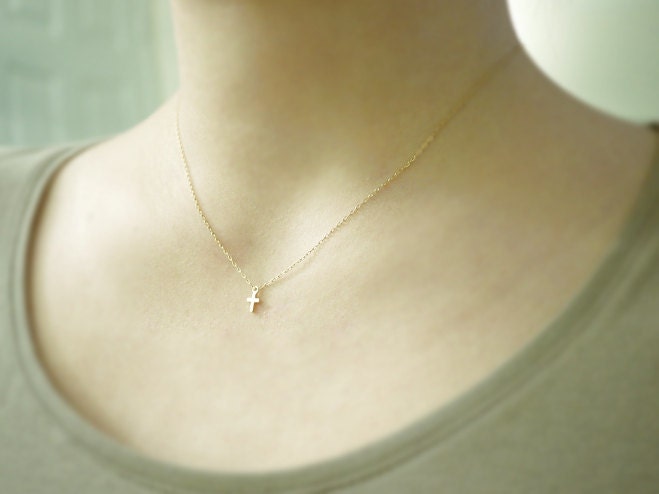 Tiny gold cross necklace - gold filled chain - simple dainty jewelry