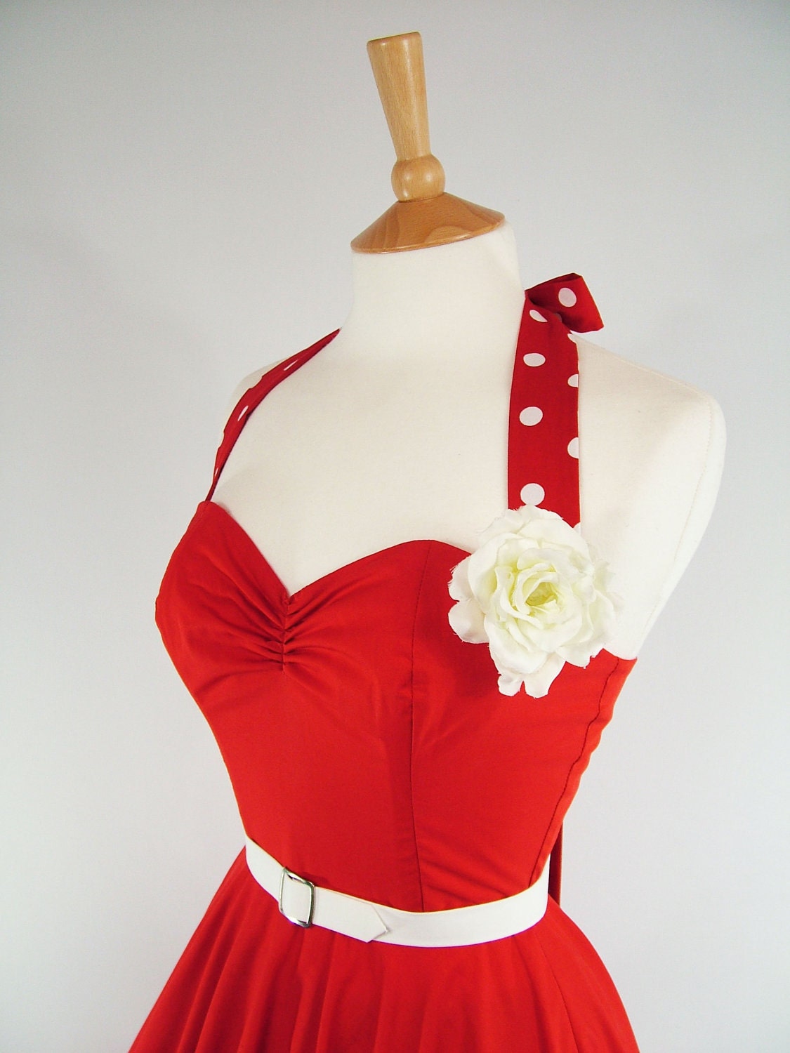 Made To Measure Red Full Circle Dress - Detachable Straps & Belt