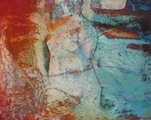 Textured Abstract Painting - ORANGE BLUE PAINTING - Mixed Media art - Female Torso - Seaside Painting by Teofana