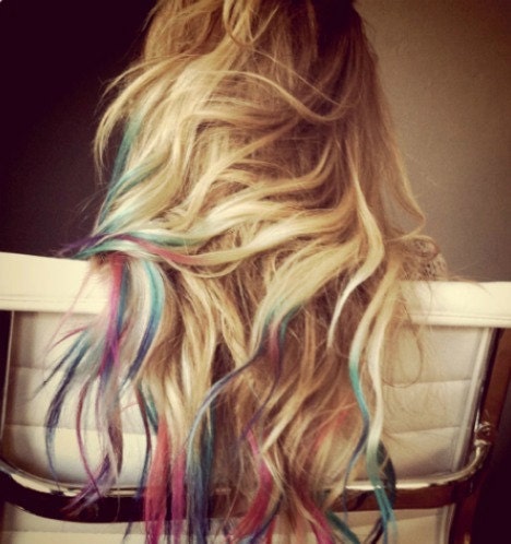P A S T E L  or bold colored 18" long human hair extension/ clip-in hair/ dip dye ombre (6) hair extensions