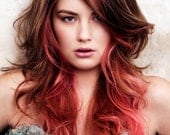 C O R A L I N A  coral pink colored human hair extension/ clip-in hair/ dip dye ombre (6) hair extensions