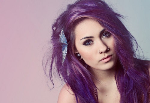 GALACTIC GRAPE / solid colored/ human hair extension/ clip-in hair/ dip dye ombre (2) hair extensions/ ready to SEND