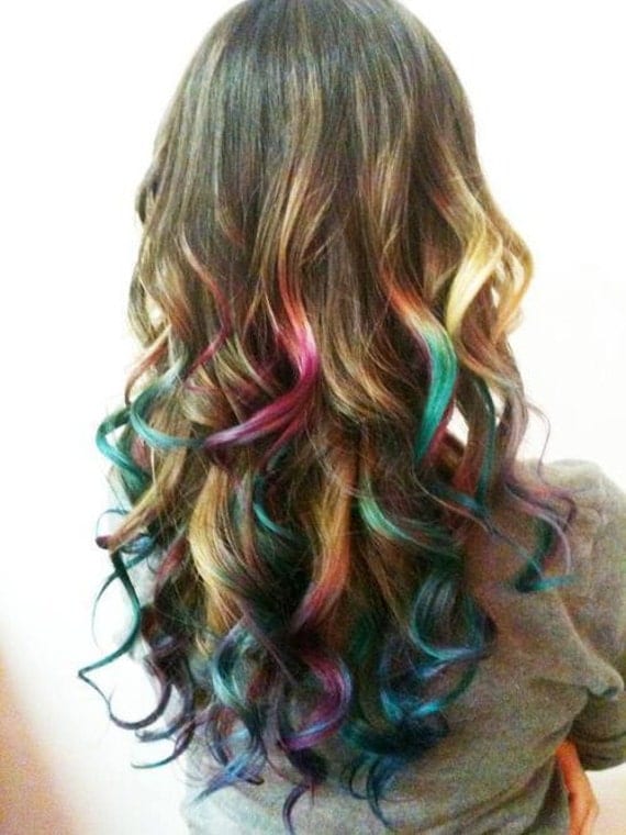 B O L D or pastel colored human hair extension/ clip-in hair/ dip dye ombre (2) hair extensions