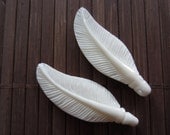 Pair Small Textural Carved Leaves Bone Bead, Bone Bead,  Handmade Jewelry making Supplies B3041