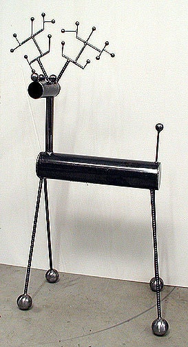 Deer Caught in Headlights - modern standing deer sculpture in metal by sculptor Bruce Gray