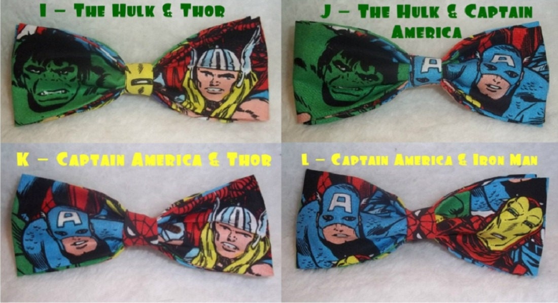 BowTies Made From Marvel Comics Fabric - Take Your Pick From 22 Great Looking Hero Bow Ties, Just Choose Your Favorite Characters